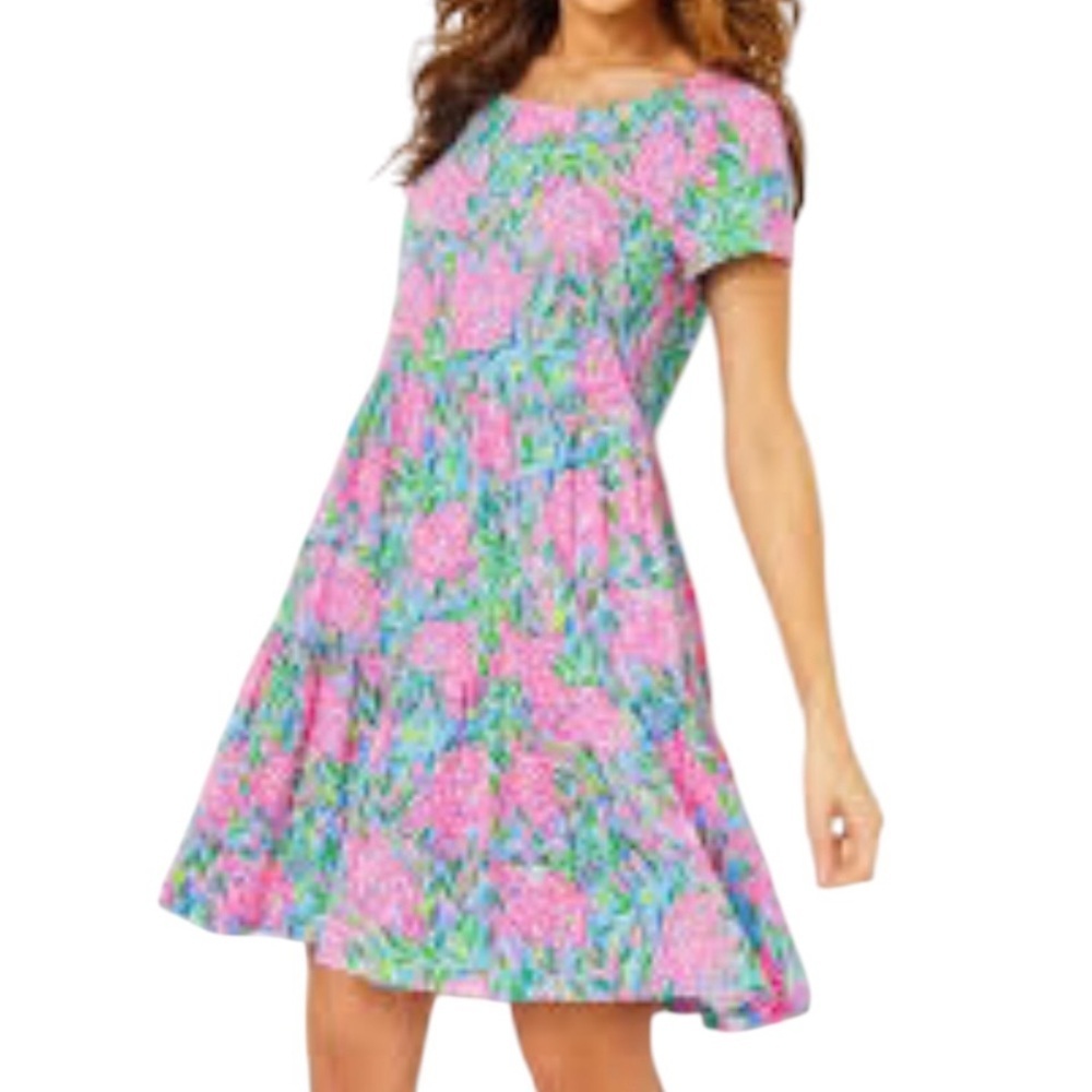 Lilly Pulitzer Geanna Short Sleeve Dress Surf Blue I’m So Shellegant Size S - Picture 3 of 6